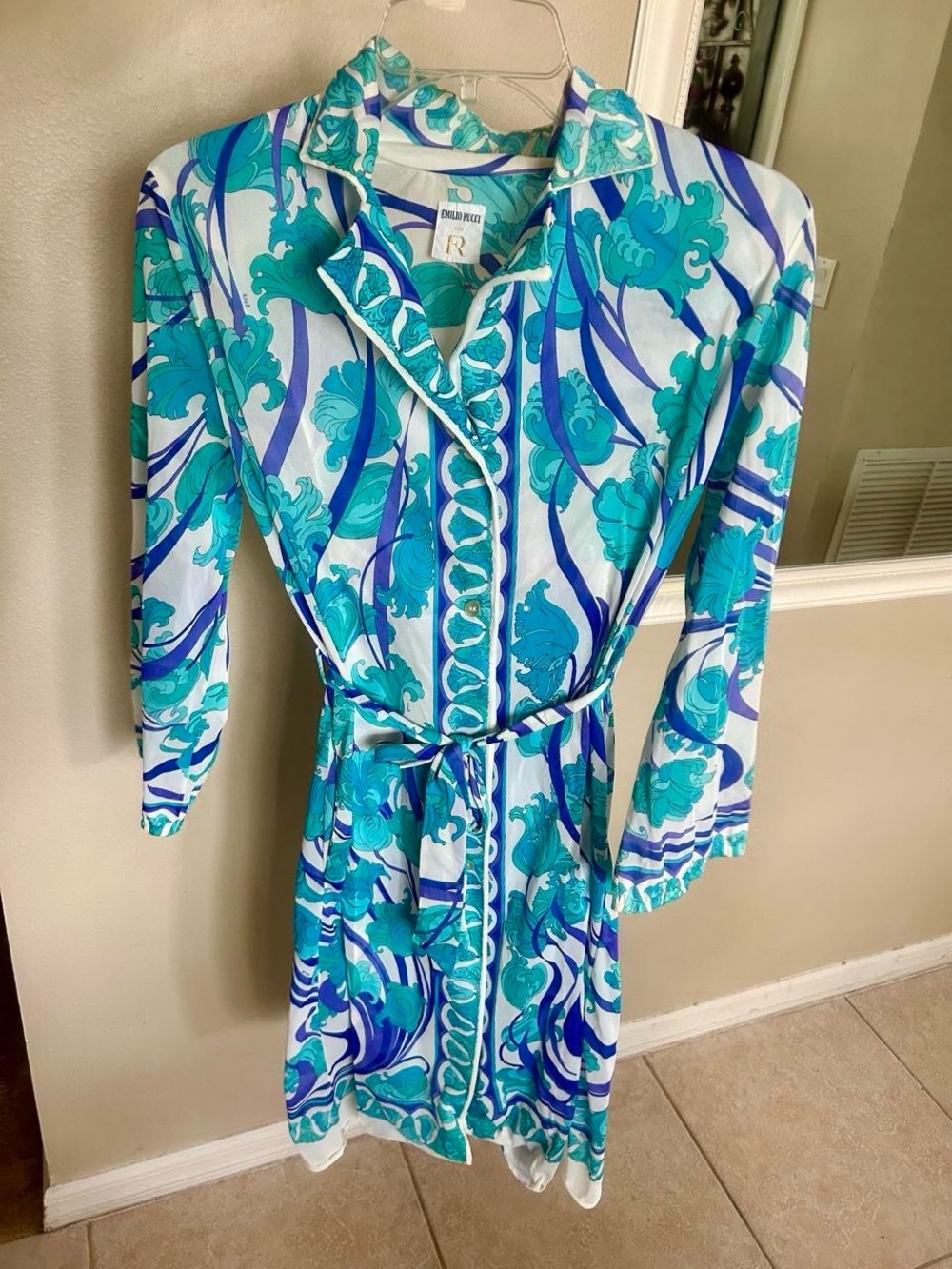 Turquoise & Blue Printed Shirt Dress by Emilio Pucci